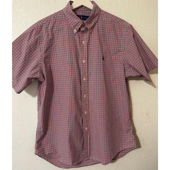 Polo Ralph Lauren Men's Button-up Shirt‎ S/S Red White Blue Plaid Size Large - Picture 1 of 8